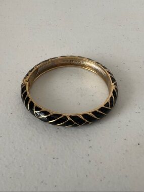 Gold-Tone Bangle Bracelet with Black Enamel Accent